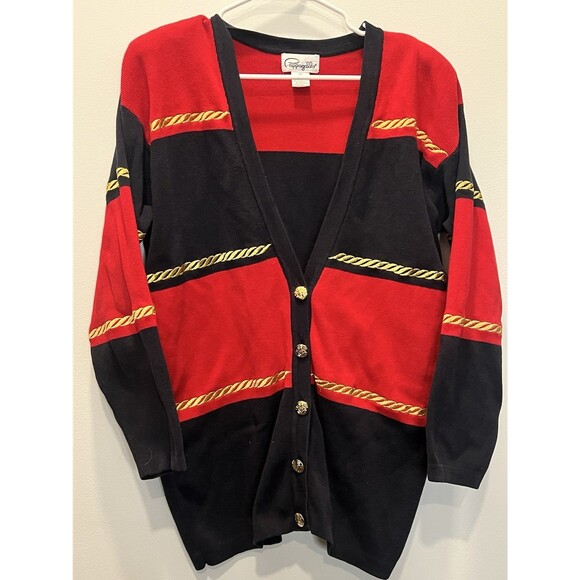 Cappagallo Cardigan Women's Vintage 80s Sz M Nautical Red Blue Gold shoulder Pad - Picture 1 of 10
